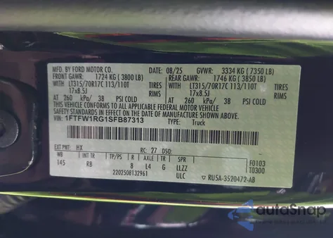 2025 Ford F-150 Raptor z USA, uszkodzony, nr VIN 1FTFW1RG1SFB87313